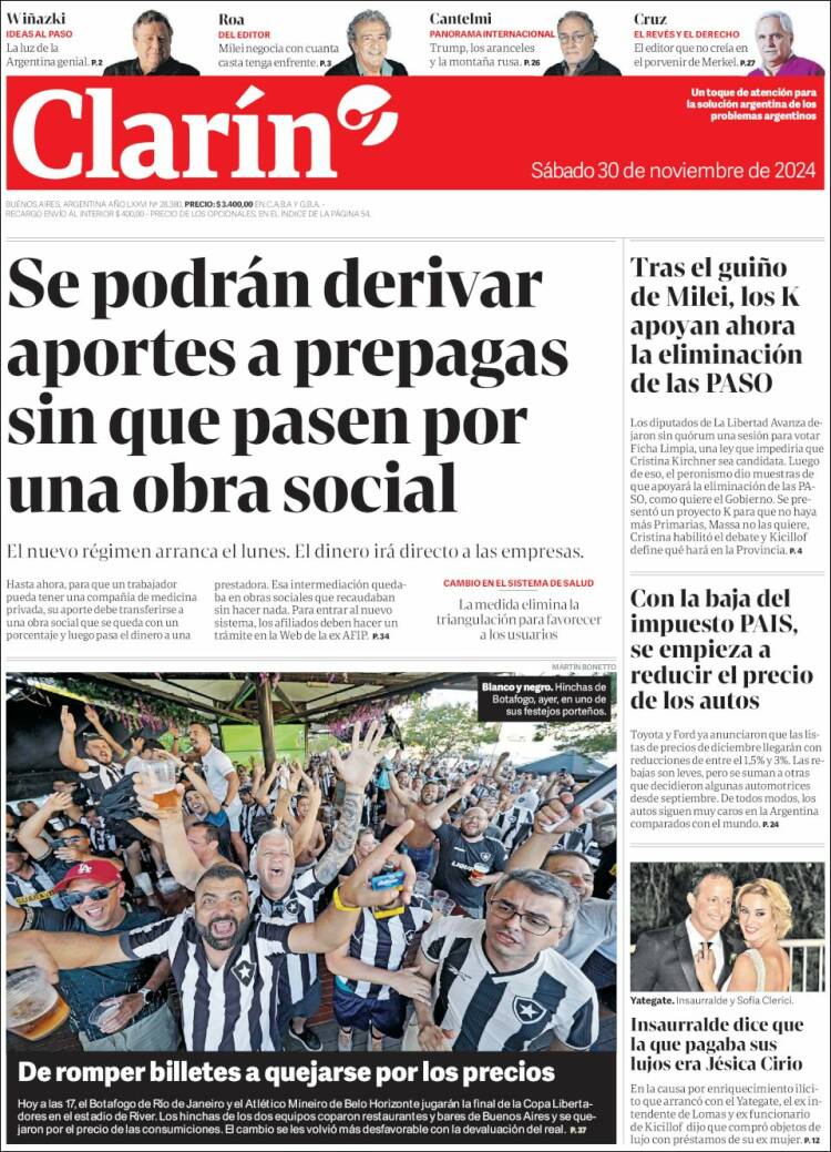 Portada de diario Clarín